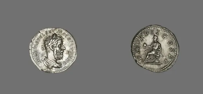 Framed Print : Denarius (Coin) Portraying Macrinus, 217 (December). Creator: Unknown Framed Print : Denarius (Coin) Portraying Macrinus, 217 (December). Creator: Unknown