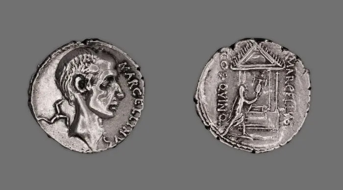 Framed Print : Denarius (Coin) Portraying Marcus Claudius Marcellus, 50-49 BCE, issued by Roman Republic Framed Print : Denarius (Coin) Portraying Marcus Claudius Marcellus, 50-49 BCE, issued by Roman Republic