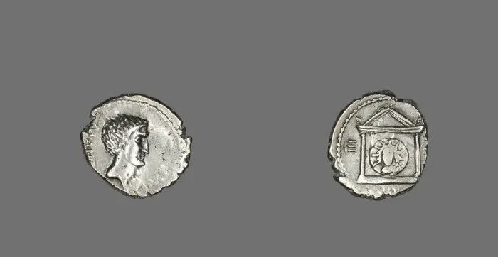 Framed Print : Denarius (Coin) Portraying Mark Antony, 42 BCE. Creator: Unknown Framed Print : Denarius (Coin) Portraying Mark Antony, 42 BCE. Creator: Unknown