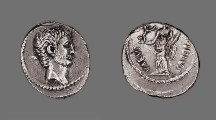 Framed Print : Denarius (Coin) Portraying Mark Antony, 42 BCE, issued by C. Vibius Varus Framed Print : Denarius (Coin) Portraying Mark Antony, 42 BCE, issued by C. Vibius Varus