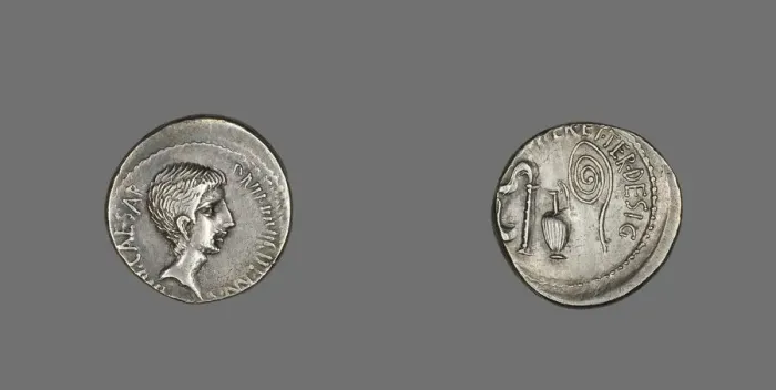 Framed Print : Denarius (Coin) Portraying Octavian, 36 BCE. Creator: Unknown Framed Print : Denarius (Coin) Portraying Octavian, 36 BCE. Creator: Unknown