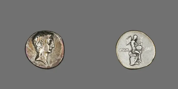 Framed Print : Denarius (Coin) Portraying Octavian, 32-29 BCE. Creator: Unknown Framed Print : Denarius (Coin) Portraying Octavian, 32-29 BCE. Creator: Unknown