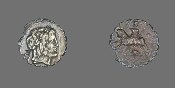 Framed Print : Denarius Serratus (Coin) Depicting the God Jupiter, about 81 BCE. Creator: Unknown Framed Print : Denarius Serratus (Coin) Depicting the God Jupiter, about 81 BCE. Creator: Unknown