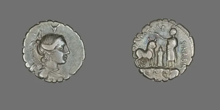 Framed Print : Denarius Serratus (Coin) Depicting the Goddess Diana, about 81 BCE. Creator: Unknown Framed Print : Denarius Serratus (Coin) Depicting the Goddess Diana, about 81 BCE. Creator: Unknown