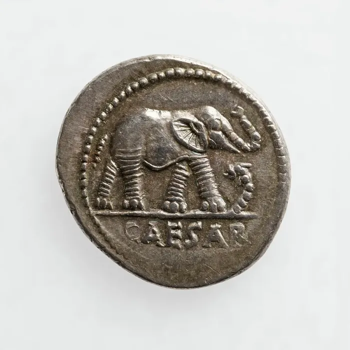 Framed Print : Denarius;Elephant Trampling a Ketos (Sea Dragon), 1st century B.C. Creator: Unknown Framed Print : Denarius;Elephant Trampling a Ketos (Sea Dragon), 1st century B.C. Creator: Unknown