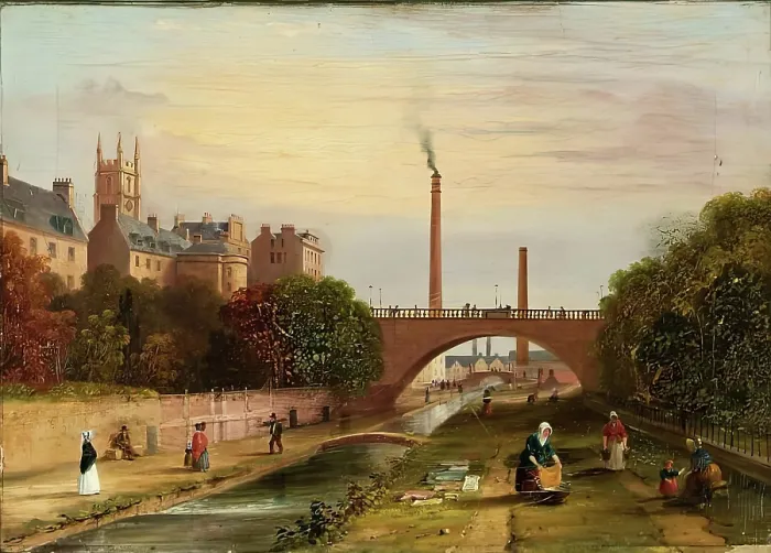 Framed Print : Denburn with Bleach Green and Union Bridge, Aberdeen, 1824-1849. Creator: Unknown Framed Print : Denburn with Bleach Green and Union Bridge, Aberdeen, 1824-1849. Creator: Unknown