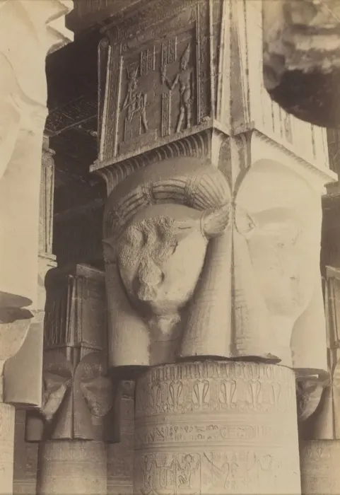 Framed Print : Dendera, Interior of the Temple, Hathor Capitals, c. 1870s - 1880. Creator: Antonio Beato (British Framed Print : Dendera, Interior of the Temple, Hathor Capitals, c. 1870s - 1880. Creator: Antonio Beato (British
