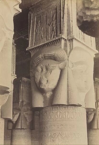 Dendera, Interior of the Temple, Hathor Capitals, c. 1870s - 1880. Creator: Antonio Beato (British