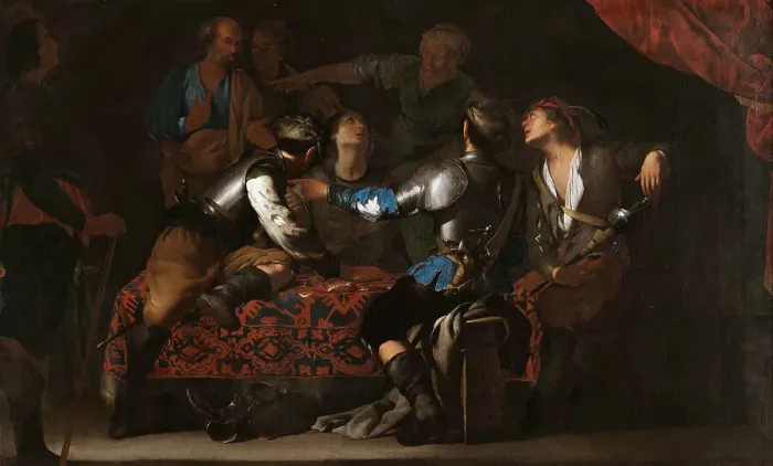 Framed Print : The Denial of Saint Peter, c. 1640. Creator: Cavallino, Bernardo (1616-1656)