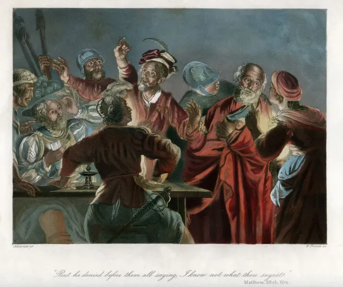 Framed Print : But he denied before them all saying, I know not what thou sayest, c1850. Artist: William French Framed Print : But he denied before them all saying, I know not what thou sayest, c1850. Artist: William French