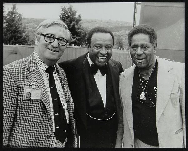 Dennis Matthews of Crescendo International with Lionel Hampton and Dizzy Gillespie, London, 1979