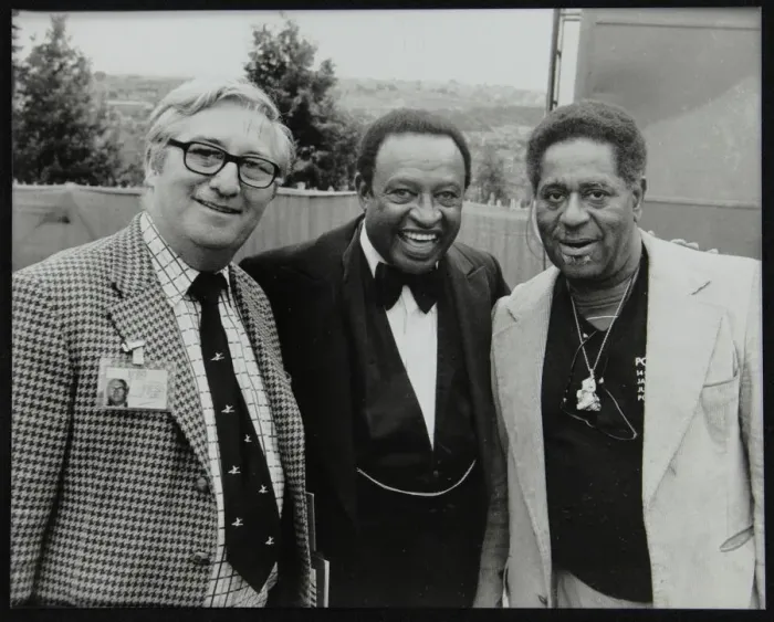 Framed Print : Dennis Matthews of Crescendo International with Lionel Hampton and Dizzy Gillespie, London, 1979 Framed Print : Dennis Matthews of Crescendo International with Lionel Hampton and Dizzy Gillespie, London, 1979