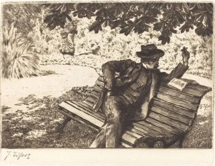 Framed Print : Denoisel Reading in the Garden, 1882. Creator: James Tissot Framed Print : Denoisel Reading in the Garden, 1882. Creator: James Tissot