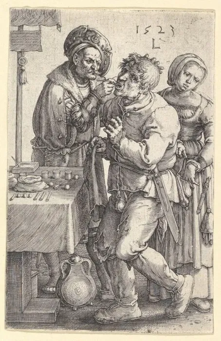 Framed Print : The Dentist, 1523. Creator: Lucas van Leyden Framed Print : The Dentist, 1523. Creator: Lucas van Leyden