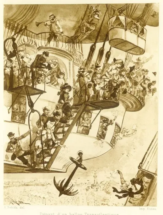 Framed Print : Depart d un ballon transatlantique, from Le Vingtieme Siecle, pub. 1883 (lithograph) Framed Print : Depart d un ballon transatlantique, from Le Vingtieme Siecle, pub. 1883 (lithograph)