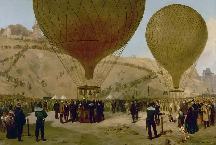Framed Print : Départ de Léon Gambetta pour Tours sur le ballon l''Armand-Barbès, le 7 octobre 1870, à... c1871. Creators: Jules Didier, Jacques Guiaud. Départ de Léon Gambetta pour Tours sur le ballon Framed Print : Départ de Léon Gambetta pour Tours sur le ballon l''Armand-Barbès, le 7 octobre 1870, à... c1871. Creators: Jules Didier, Jacques Guiaud. Départ de Léon Gambetta pour Tours sur le ballon