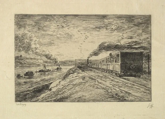 Framed Print : The Departure, 1861. Creator: Charles Francois Daubigny Framed Print : The Departure, 1861. Creator: Charles Francois Daubigny