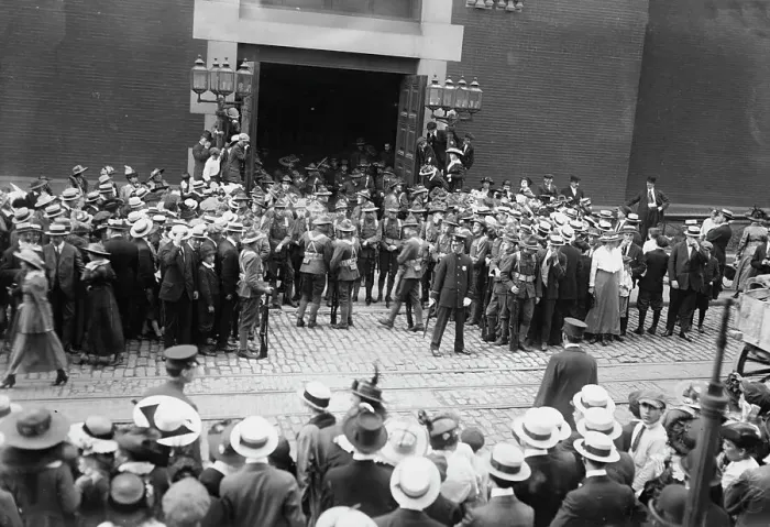 Framed Print : Departure -- 7th Regt, N.Y. between c1915 and c1920. Creator: Bain News Service Framed Print : Departure -- 7th Regt, N.Y. between c1915 and c1920. Creator: Bain News Service