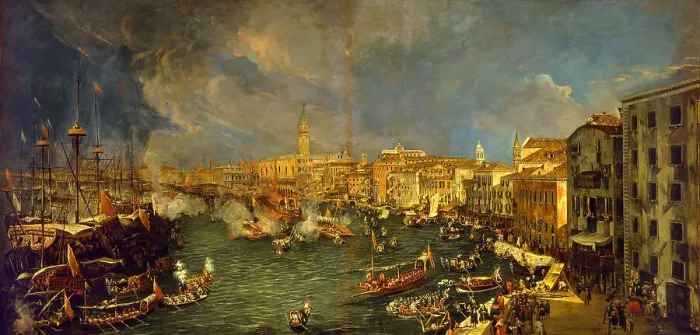 Framed Print : The departure of the Bucintoro, 1729. Creator: Stom, Antonio (1688-1734) Framed Print : The departure of the Bucintoro, 1729. Creator: Stom, Antonio (1688-1734)