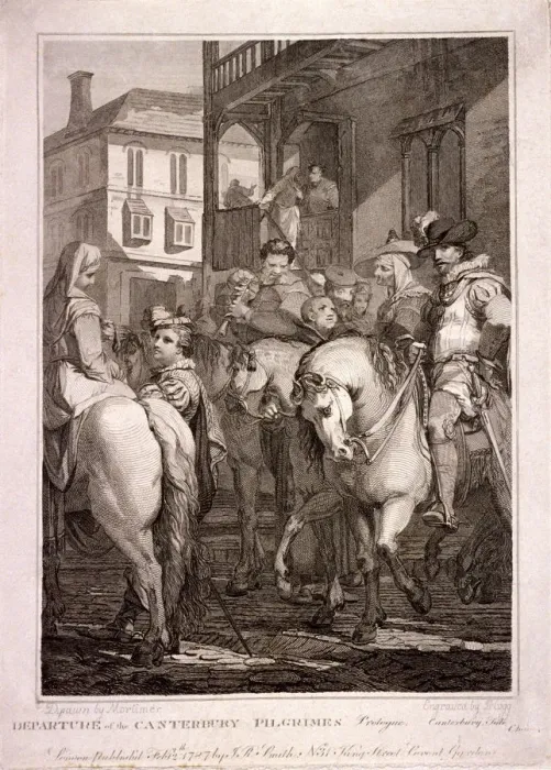 Framed Print : Departure of the Canterbury Pilgrims, Borough High Street, Southwark, London, 1787 Framed Print : Departure of the Canterbury Pilgrims, Borough High Street, Southwark, London, 1787