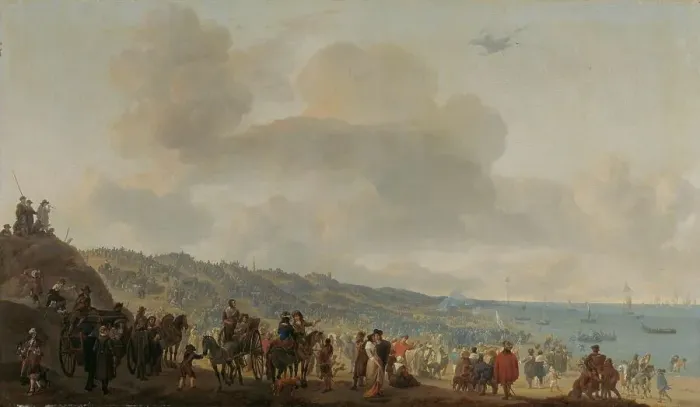 Framed Print : The Departure of Charles II of England from Scheveningen, 2 June 1660, 1660-1674. Creator: Johannes Lingelbach Framed Print : The Departure of Charles II of England from Scheveningen, 2 June 1660, 1660-1674. Creator: Johannes Lingelbach
