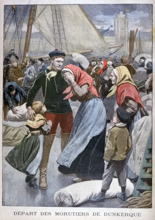 Framed Print : Departure of the cod-fishing boats from Dunkirk, 1900. Artist: Oswaldo Tofani Framed Print : Departure of the cod-fishing boats from Dunkirk, 1900. Artist: Oswaldo Tofani