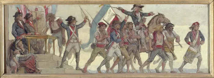 Framed Print : The departure of conscripts, The homeland in danger: Sketch for the school in rue de Chatea... 1879 Creator: Diogene Ulyssee Napoleon Maillart Framed Print : The departure of conscripts, The homeland in danger: Sketch for the school in rue de Chatea... 1879 Creator: Diogene Ulyssee Napoleon Maillart