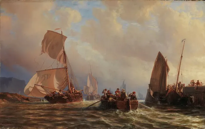 Framed Print : Departure of fishermen, 1846-1885. Creator: Henri Charles Stock Framed Print : Departure of fishermen, 1846-1885. Creator: Henri Charles Stock