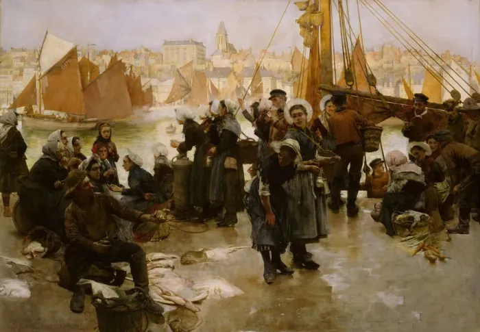 Framed Print : The Departure Of The Fishing Fleet, Boulogne, 1891. Creator: Albert Chevallier Tayler Framed Print : The Departure Of The Fishing Fleet, Boulogne, 1891. Creator: Albert Chevallier Tayler
