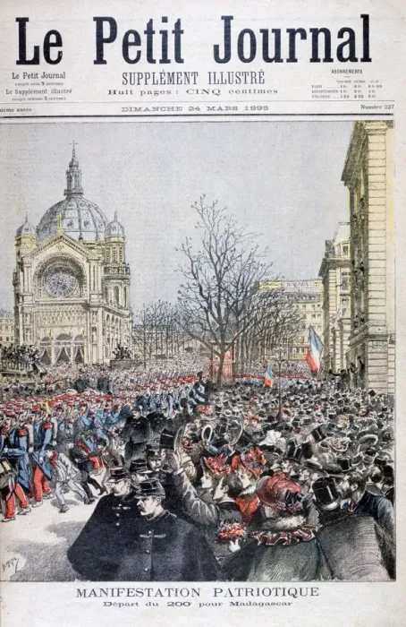 Framed Print : The departure of French troops to Madagascar, Paris, 1895. Artist: Henri Meyer Framed Print : The departure of French troops to Madagascar, Paris, 1895. Artist: Henri Meyer