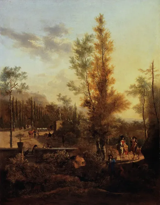 Framed Print : Departure for the hunt, 1666. Creator: Frederik de Moucheron Framed Print : Departure for the hunt, 1666. Creator: Frederik de Moucheron