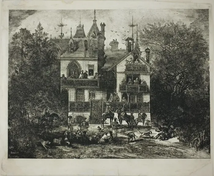 Framed Print : Departure for the Hunt, 1869. Creator: Rodolphe Bresdin Framed Print : Departure for the Hunt, 1869. Creator: Rodolphe Bresdin