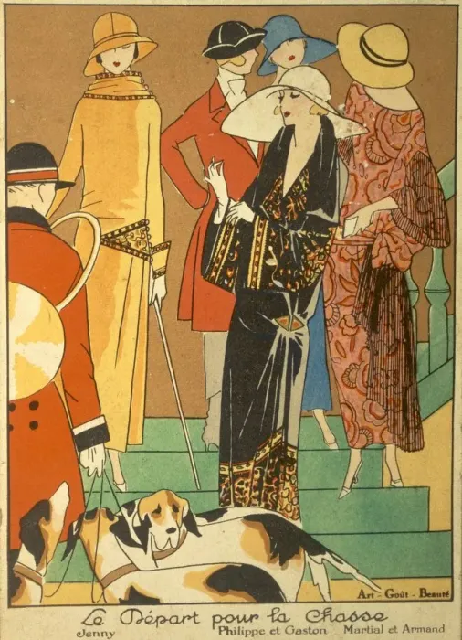 Framed Print : The Departure of the Hunt, fashion plate from Art, Gout, Beaute, pub Framed Print : The Departure of the Hunt, fashion plate from Art, Gout, Beaute, pub