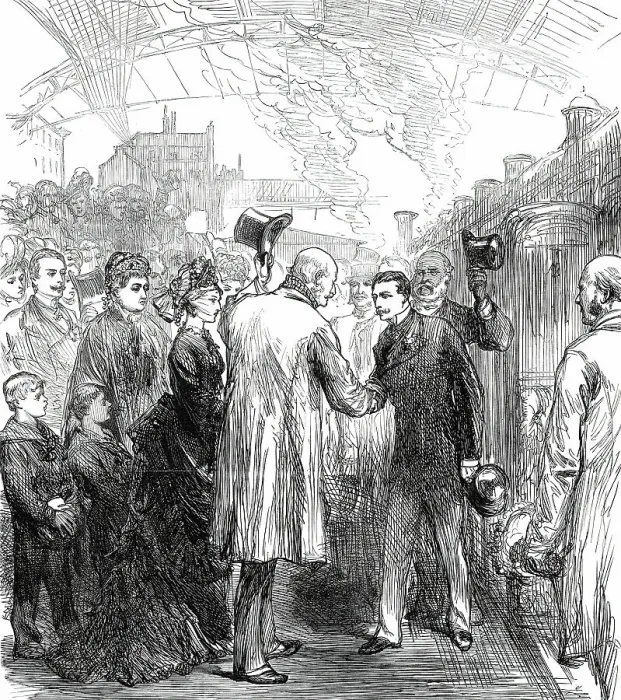 Framed Print : Departure of King George of Hanover from the Victoria Station, 1876. Creator: Unknown Framed Print : Departure of King George of Hanover from the Victoria Station, 1876. Creator: Unknown
