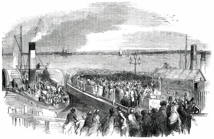 Framed Print : Departure of Mdelle. Jenny Lind from Liverpool for America, 1850. Creator: Unknown Framed Print : Departure of Mdelle. Jenny Lind from Liverpool for America, 1850. Creator: Unknown