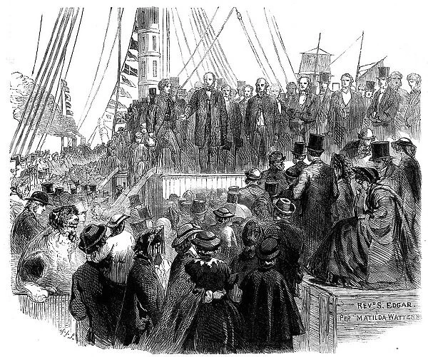 Departure of the Noncomformists from London...for the new colony... 1862. Creator: Unknown