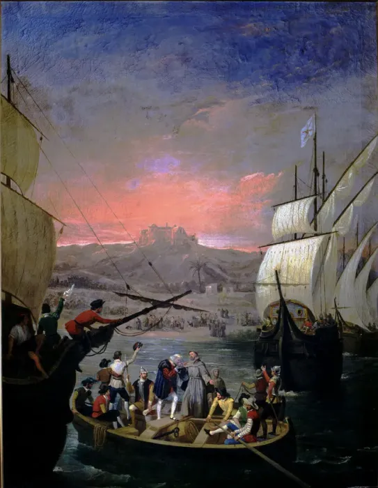 Framed Print : Departure of the Pinta, Nina and Santa Maria del Puerto de Palos Christopher Columbus Framed Print : Departure of the Pinta, Nina and Santa Maria del Puerto de Palos Christopher Columbus