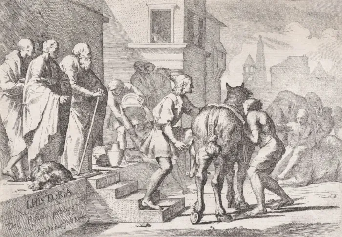 Framed Print : The departure of the prodigal son, shown about to mount a horse, from a series of four Framed Print : The departure of the prodigal son, shown about to mount a horse, from a series of four