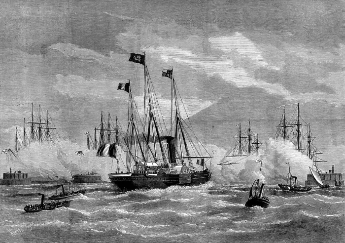 Framed Print : Departure of the Shah from Portsmouth, 1873. Creator: Unknown Framed Print : Departure of the Shah from Portsmouth, 1873. Creator: Unknown