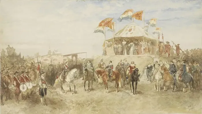 Framed Print : The departure of the Spanish garrison from Den Bosch after the surrender to Frederik Hendrik in 1629 Creator: Charles Rochussen Framed Print : The departure of the Spanish garrison from Den Bosch after the surrender to Frederik Hendrik in 1629 Creator: Charles Rochussen