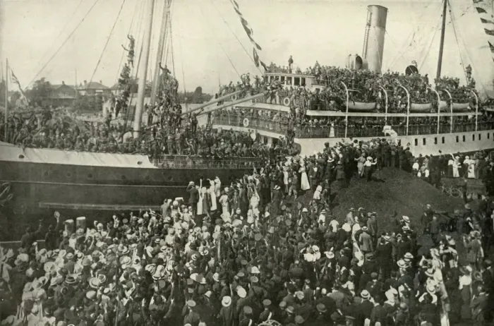 Framed Print : Departure of the Victorian (B. C. ) Contingent, c1914, (1919). Creator: Unknown Framed Print : Departure of the Victorian (B. C. ) Contingent, c1914, (1919). Creator: Unknown