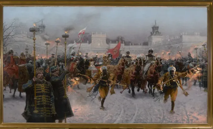 Framed Print : Departure from Wilanow of John III Sobieski and Marysienka, 1897. Creator: Brandt Framed Print : Departure from Wilanow of John III Sobieski and Marysienka, 1897. Creator: Brandt