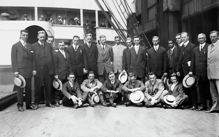 Framed Print : Departure Yale - Harvard Athletes, 1911. Creator: Bain News Service Framed Print : Departure Yale - Harvard Athletes, 1911. Creator: Bain News Service
