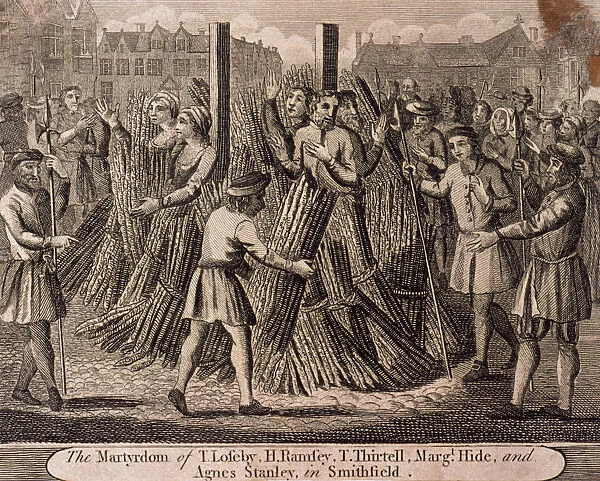 Depiction of the protestant martyrs, West Smithfield, London, c1750
