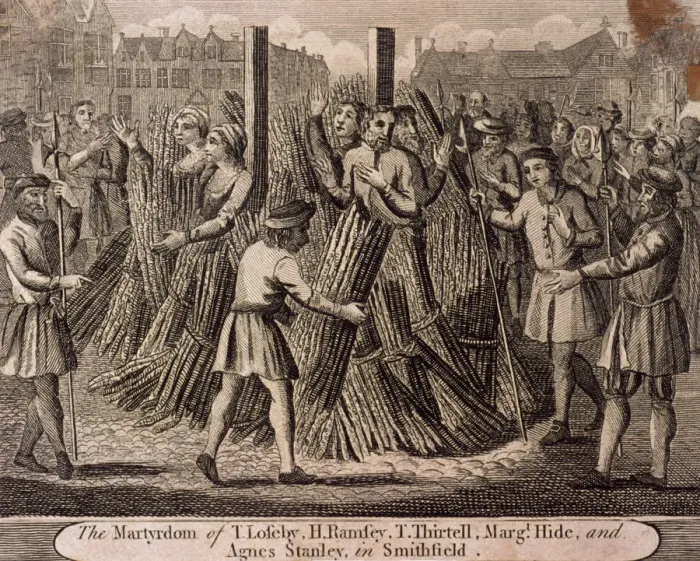 Framed Print : Depiction of the protestant martyrs, West Smithfield, London, c1750 Framed Print : Depiction of the protestant martyrs, West Smithfield, London, c1750