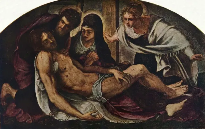 Framed Print : The Deposition, 1563, (1930). Creator: Jacopo Tintoretto Framed Print : The Deposition, 1563, (1930). Creator: Jacopo Tintoretto