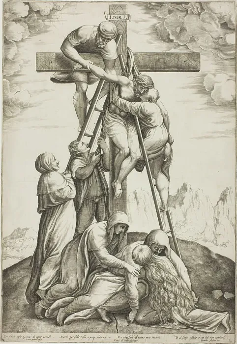 Framed Print : The Deposition of Christ, 1570 / 80. Creator: Benetto Stefani Framed Print : The Deposition of Christ, 1570 / 80. Creator: Benetto Stefani