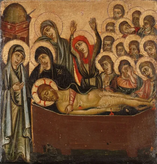 Framed Print : The Deposition and the Entombment, c.1290. Creator: Anon Framed Print : The Deposition and the Entombment, c.1290. Creator: Anon