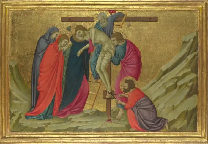 Framed Print : The Deposition (From the Basilica of Santa Croce, Florence), c. 1324-1325. Artist: Ugolino di Nerio (ca 1280-1349)