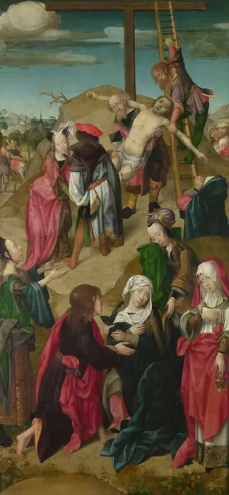 Framed Print : The Deposition (Triptych: Scenes from the Passion of Christ, right panel), c. 1510. Artist: Master of Delft (active Early 16th cen. ) Framed Print : The Deposition (Triptych: Scenes from the Passion of Christ, right panel), c. 1510. Artist: Master of Delft (active Early 16th cen. )